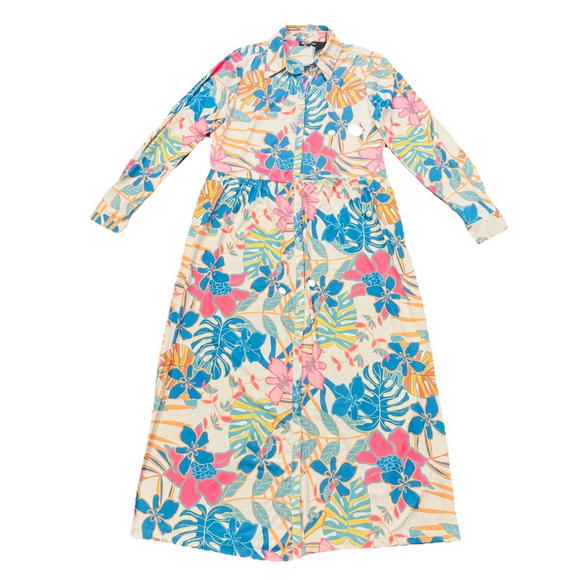 NWT Tolani Blue Tropica Maxi Dress Size:S Pocket Floral Button Front Long Sleeve - Picture 10 of 15